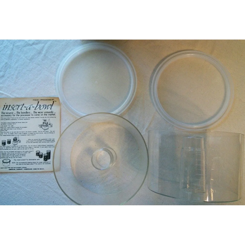 2 Insert-A-Bowl Universal Food Processor 5-Cup Bowls & Lids 1980 Vtg‎ Stacking